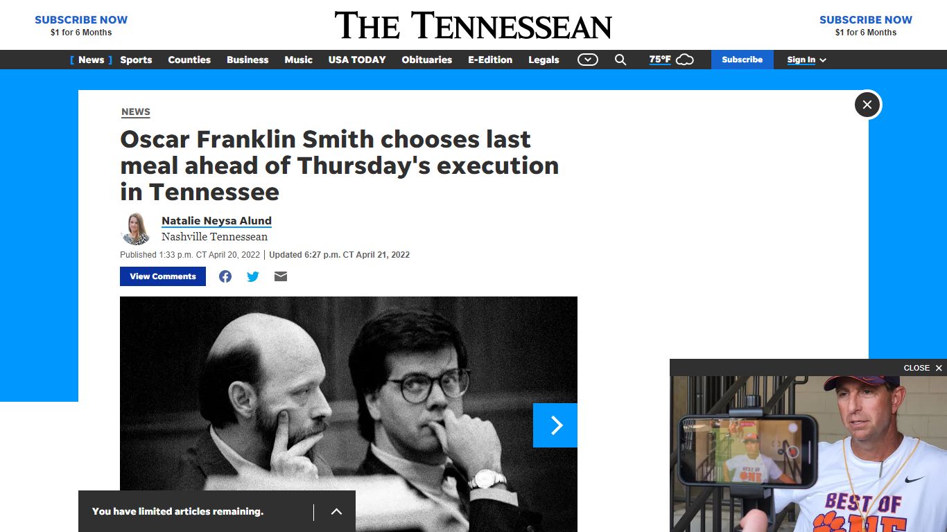 Oscar Franklin Smith: What he has chose for his last meal - The Tennessean