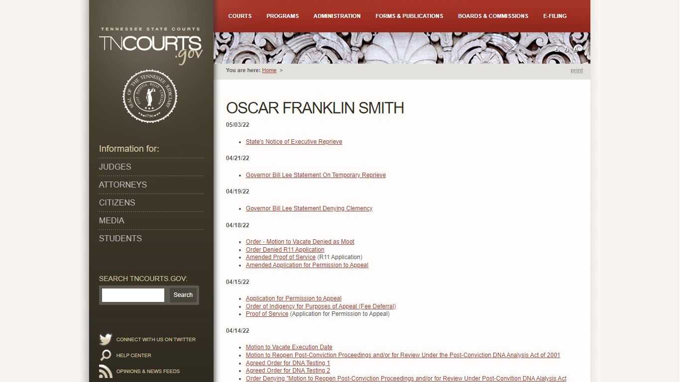 Oscar Franklin Smith | Tennessee Administrative Office of the Courts